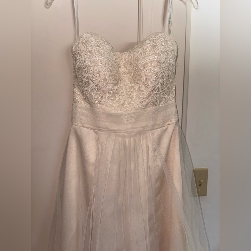 David's Bridal A-Line Beaded Lace tulle Ivory/Champagne Wedding Dress SZ 4 READ - Picture 3 of 14